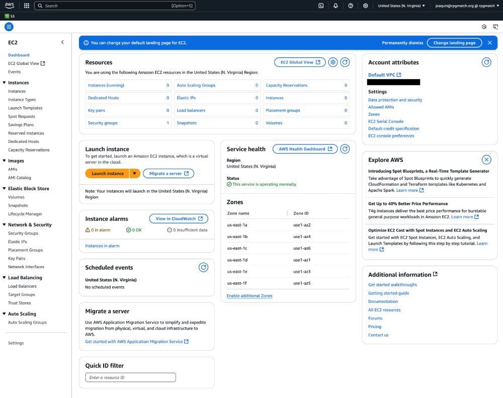 EC2 dashboard