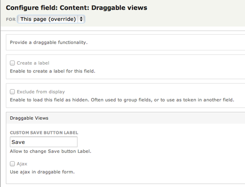 Configure the draggable field as needed