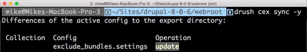 Using terminal to export Drupal 8 custom configurations