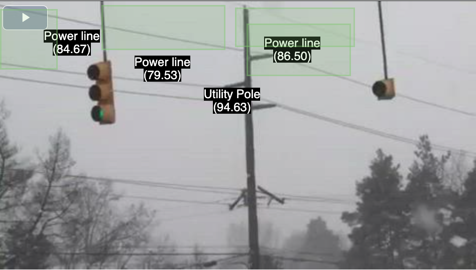 Screenshot of power lines with scores from the machine learning algorithm 
