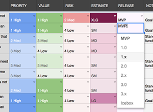Release planning based on priority, value, risk, and estimates